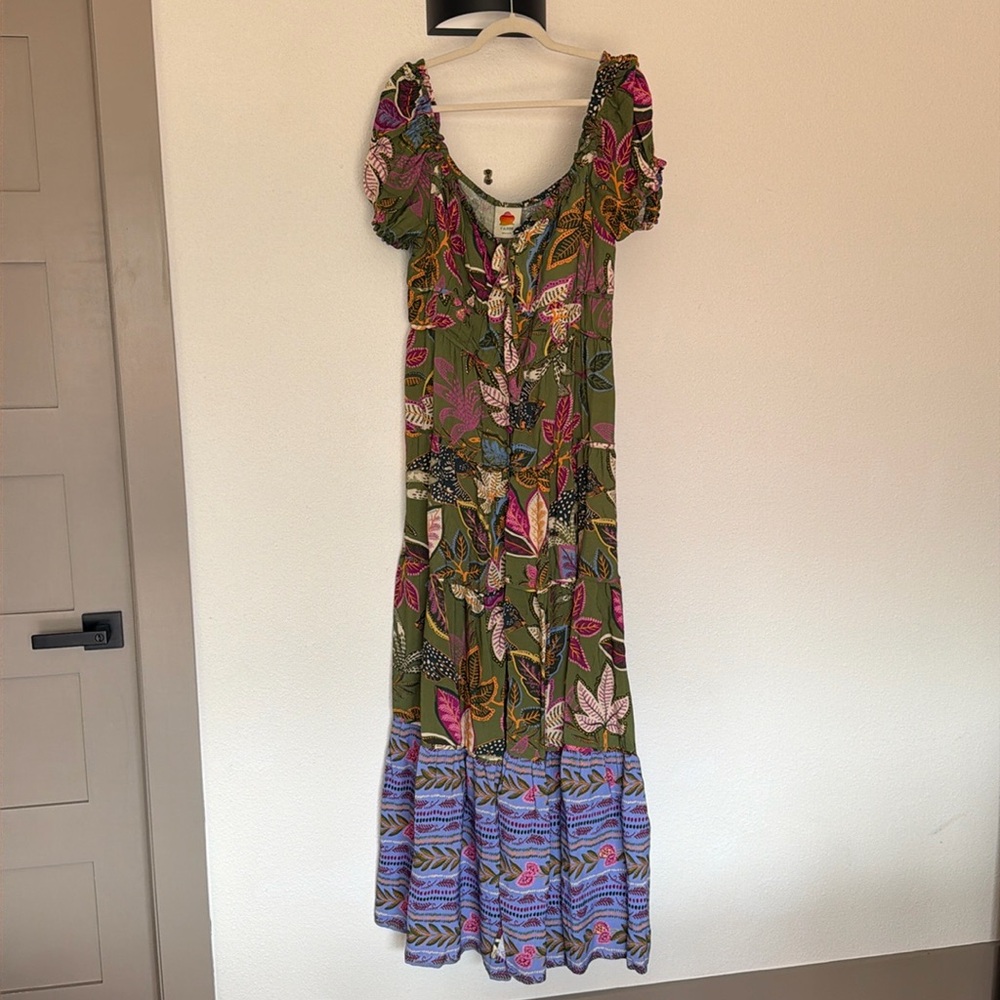 NWT! FARM RIO Wild Jungle Green Corset Midi Dress - sz Lg